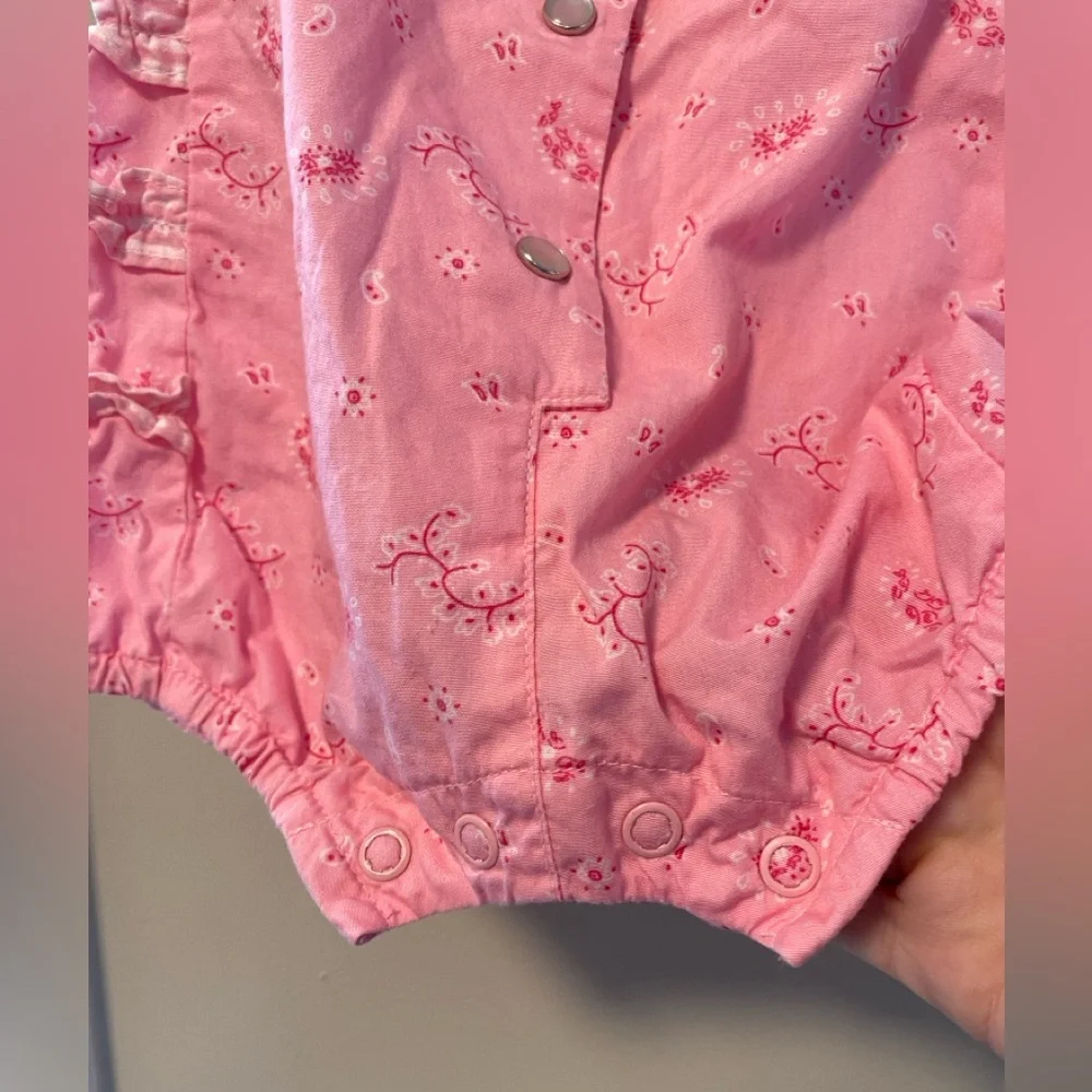 Vintage Pink Bubble Romper Cottagecore Gingham Ruffles Baby Girl Western Boho - Picture 4 of 10